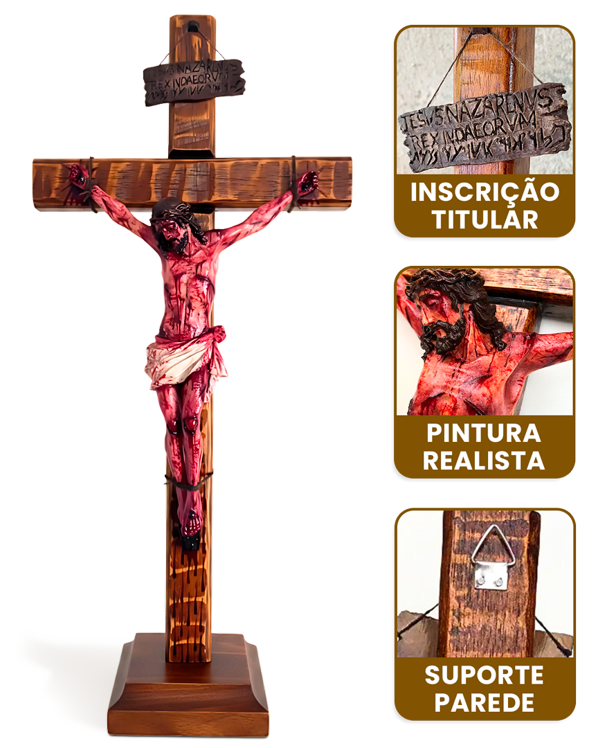 Crucifixo Realista "Vitória na Cruz" (Mesa/Parede)